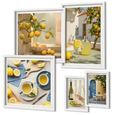 Ensemble de 5 tableaux représentant des citrons rustiques pour la cuisine