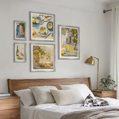 Ensemble de 5 tableaux représentant des citrons rustiques pour la cuisine