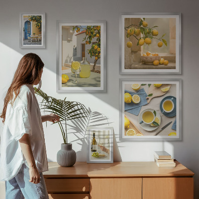Ensemble de 5 tableaux Citrons rustiques pour la cuisine