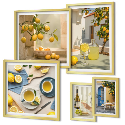 Ensemble de 5 tableaux Citrons rustiques pour la cuisine
