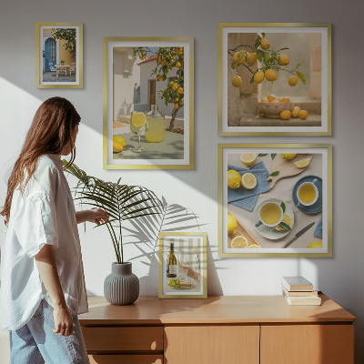 Ensemble de 5 tableaux Citrons rustiques pour la cuisine