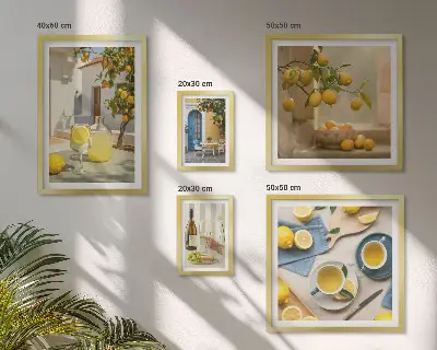 Ensemble de 5 tableaux représentant des citrons rustiques pour la cuisine