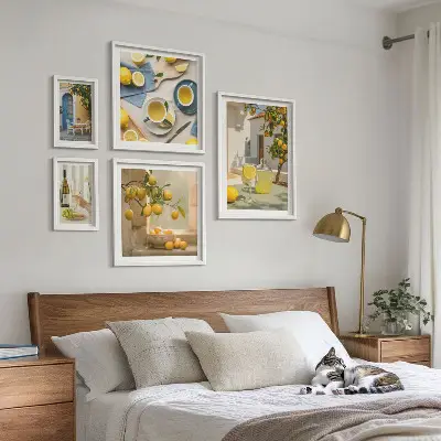 Ensemble de 5 tableaux représentant des citrons rustiques pour la cuisine
