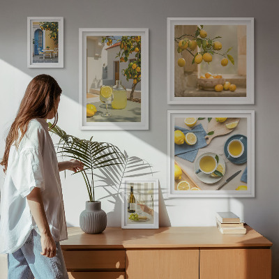 Ensemble de 5 tableaux Citrons rustiques pour la cuisine