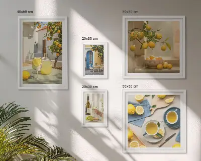 Ensemble de 5 tableaux représentant des citrons rustiques pour la cuisine