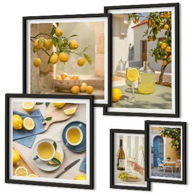 Ensemble de 5 tableaux Citrons rustiques pour la cuisine