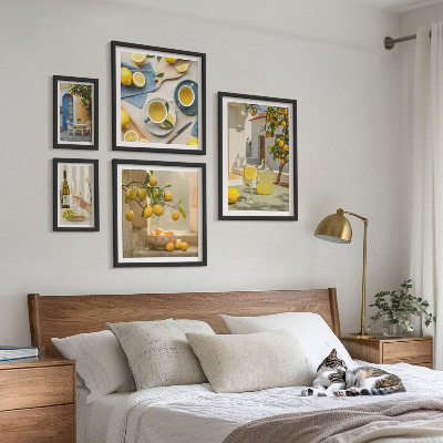 Ensemble de 5 tableaux Citrons rustiques pour la cuisine