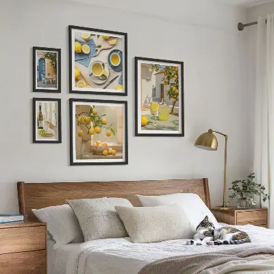 Ensemble de 5 tableaux représentant des citrons rustiques pour la cuisine
