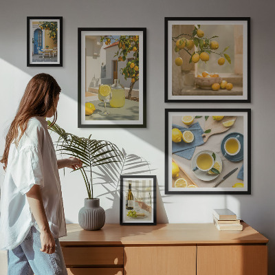 Ensemble de 5 tableaux Citrons rustiques pour la cuisine