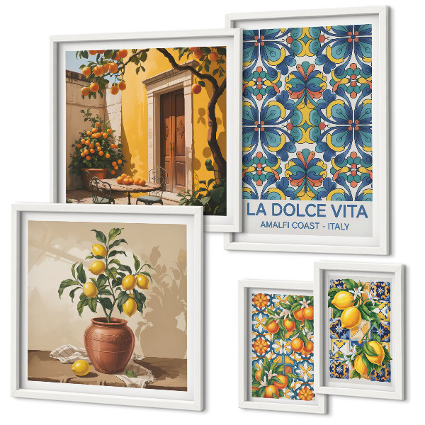 Ensemble de 5 tableaux Agrumes italiens à la méditerranéenne