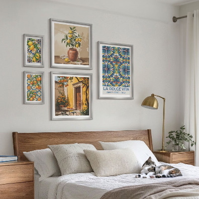 Ensemble de 5 tableaux Agrumes italiens à la méditerranéenne