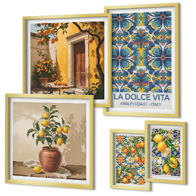 Ensemble de 5 tableaux Agrumes italiens à la méditerranéenne