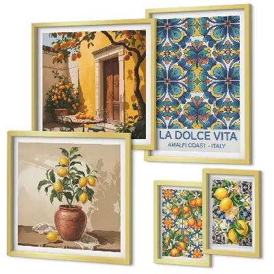 Agrumes italiens à la méditerranéenne ensemble de 5 tableaux