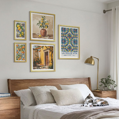 Ensemble de 5 tableaux Agrumes italiens à la méditerranéenne