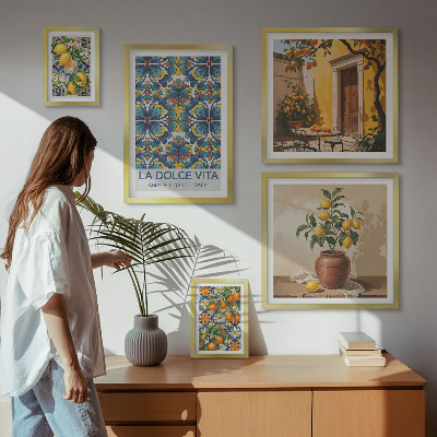 Ensemble de 5 tableaux Agrumes italiens à la méditerranéenne