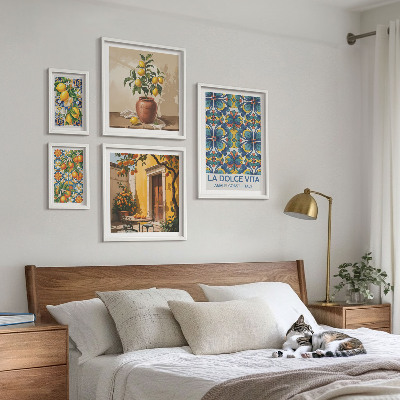 Ensemble de 5 tableaux Agrumes italiens à la méditerranéenne