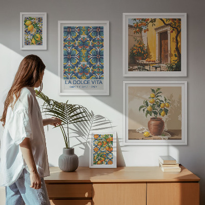Ensemble de 5 tableaux Agrumes italiens à la méditerranéenne