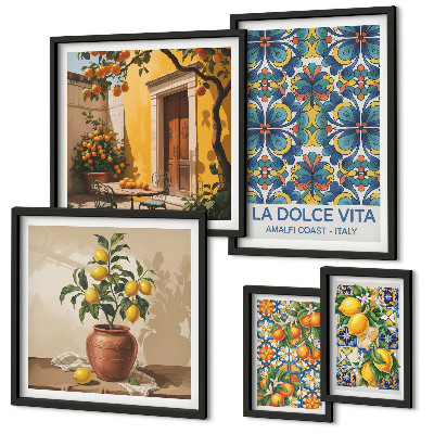 Ensemble de 5 tableaux Agrumes italiens à la méditerranéenne