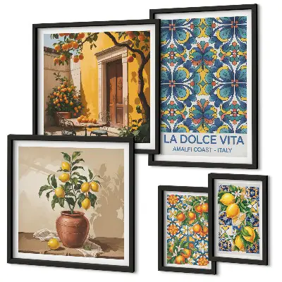 Agrumes italiens à la méditerranéenne ensemble de 5 tableaux