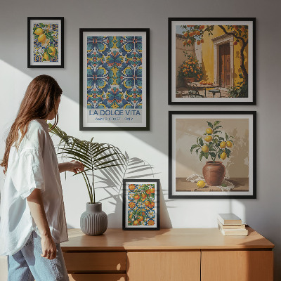 Ensemble de 5 tableaux Agrumes italiens à la méditerranéenne