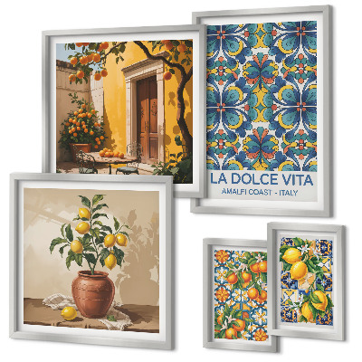 Ensemble de 5 tableaux Agrumes italiens à la méditerranéenne