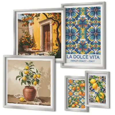 Agrumes italiens à la méditerranéenne ensemble de 5 tableaux