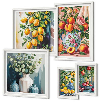 Lot de tableaux encadrés Compositions florales fruitées