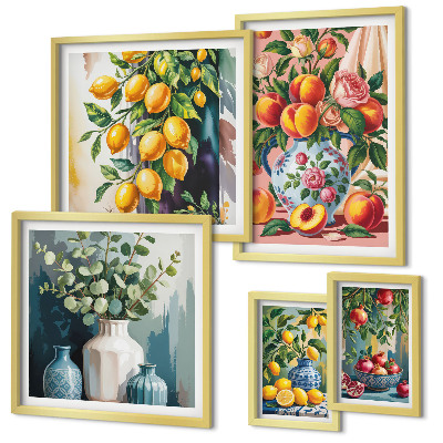 Lot de tableaux encadrés Compositions florales fruitées