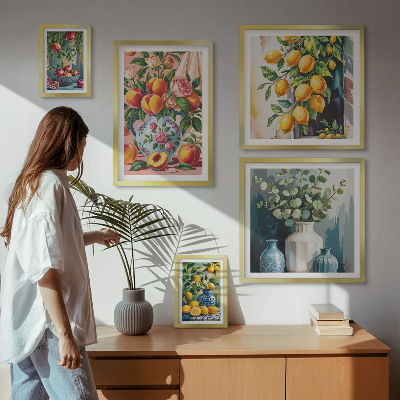 Lot de tableaux encadrés Compositions florales fruitées