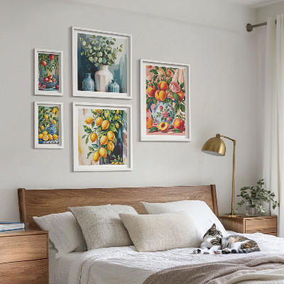 Lot de tableaux encadrés Compositions florales fruitées