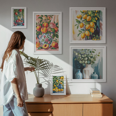 Lot de tableaux encadrés Compositions florales fruitées