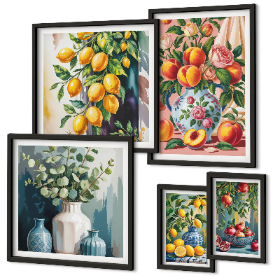 Lot de tableaux encadrés Compositions florales fruitées