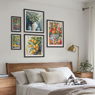 Lot de tableaux encadrés Compositions florales fruitées