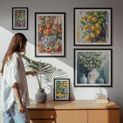 Lot de tableaux encadrés Compositions florales fruitées
