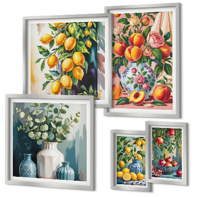 Lot de tableaux encadrés Compositions florales fruitées