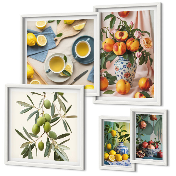 Ensemble de 5 tableaux Décoration rustique aux fruits et aux fleurs