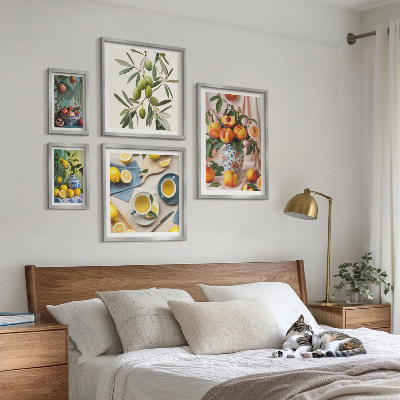 Ensemble de 5 tableaux Décoration rustique aux fruits et aux fleurs