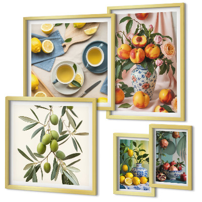 Ensemble de 5 tableaux Décoration rustique aux fruits et aux fleurs