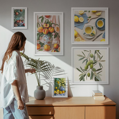Ensemble de 5 tableaux Décoration rustique aux fruits et aux fleurs