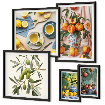 Ensemble de 5 tableaux Décoration rustique aux fruits et aux fleurs