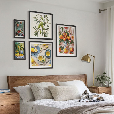 Ensemble de 5 tableaux Décoration rustique aux fruits et aux fleurs