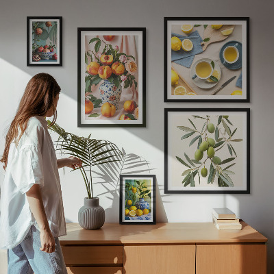 Ensemble de 5 tableaux Décoration rustique aux fruits et aux fleurs