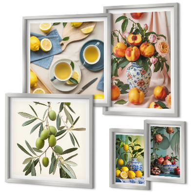 Ensemble de 5 tableaux Décoration rustique aux fruits et aux fleurs