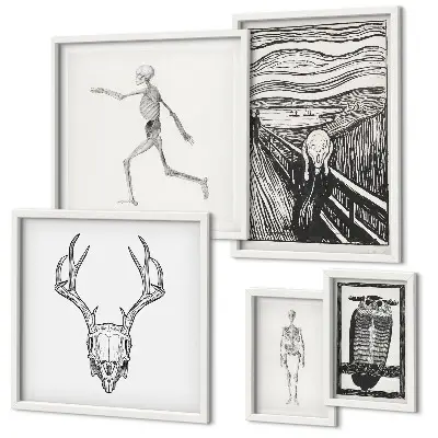 Ensemble de 5 tableaux représentant l'art surréaliste, la nature et l'homme