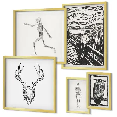 Ensemble de 5 tableaux représentant l'art surréaliste, la nature et l'homme