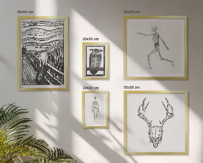 Ensemble de 5 tableaux représentant l'art surréaliste, la nature et l'homme