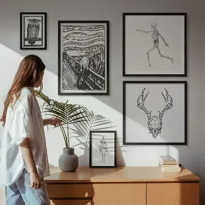 Ensemble de 5 tableaux représentant l'art surréaliste, la nature et l'homme