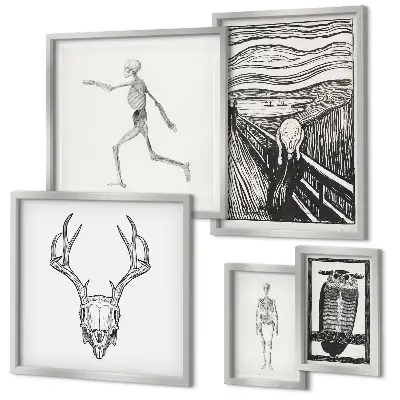 Ensemble de 5 tableaux représentant l'art surréaliste, la nature et l'homme