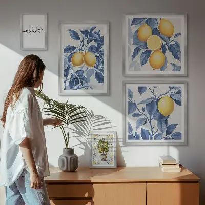 Ensemble de 5 tableaux motifs d'accents rustiques citronnés