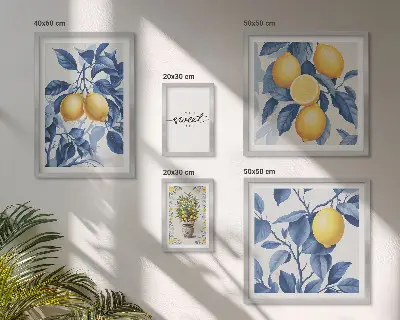 Ensemble de 5 tableaux motifs d'accents rustiques citronnés